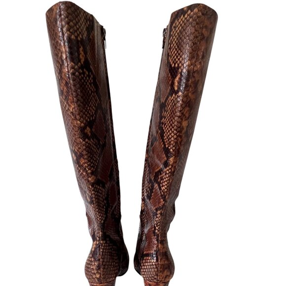 Aldo Snakeskin Print Knee High Boots Womens 9 Brown Faux Leather Boho Edgy Zip - Picture 5 of 16
